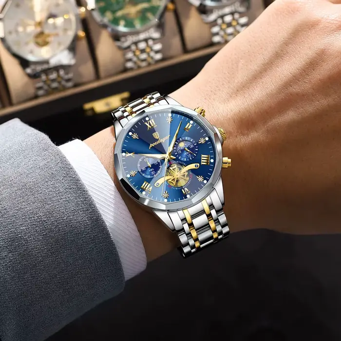 POEDAGAR luxe hommes montre haut Original étanche lumineux chronographe homme montre-bracelet en acier inoxydable Quartz