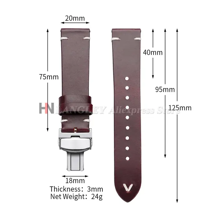 Bracelet en cuir huilé vintage 18mm 20mm 22mm pour montres Seiko et Omega