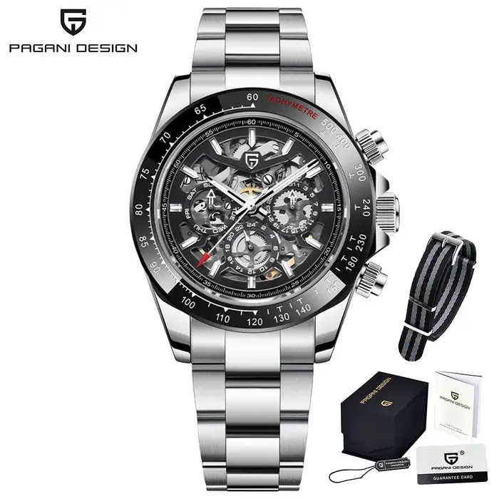 PAGANI DESIGN Montre mécanique automatique pour homme en acier inoxydable étanche sport 10 bars