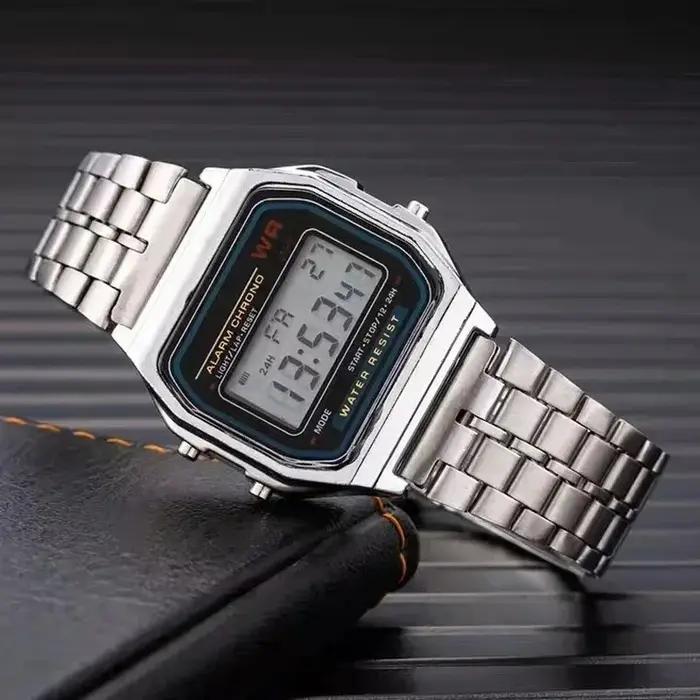 Montre numérique en métal pour hommes et femmes, luxe, LED, acier inoxydable, or, argent, électronique, mode business