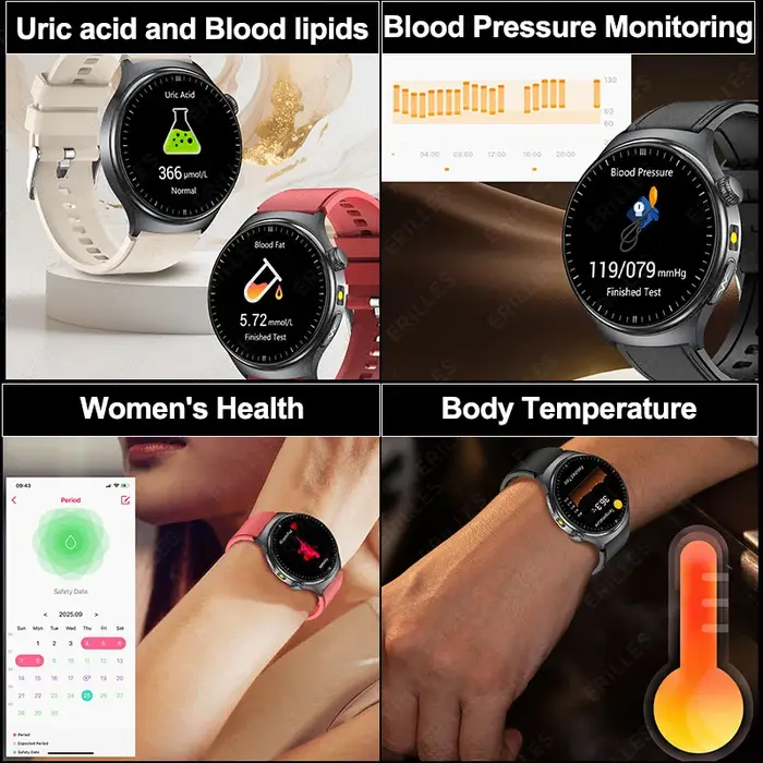 2026New santé Sport ECG AI diagnostic montres intelligentes hommes fréquence cardiaque pression artérielle IP68 étanche