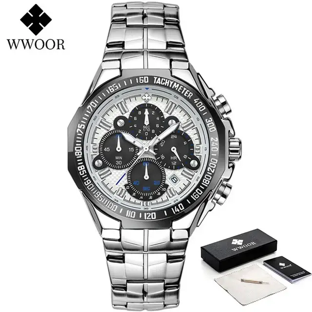 WWOOR-Montre-bracelet chronographe dorée pour homme, grande marque de luxe, 2024