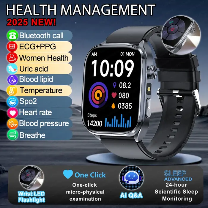 Montre connectée ECG pour hommes et femmes, acide uricique, pression artérielle, oxygène dans le san