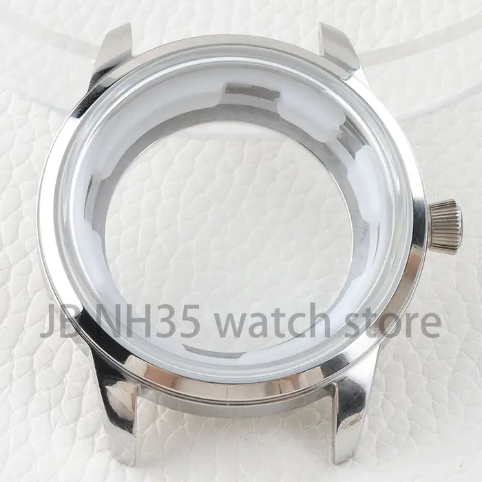 Boîtier de montre NH35 argent/or Rose 40mm, verre arqué solide en acier inoxydable 316L pour le prés