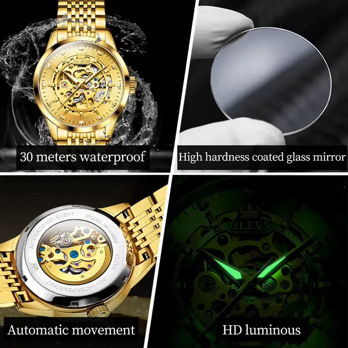 OLEVS 9920 Original squelette hommes montres solide en acier inoxydable étanche lumineux homme montre de luxe