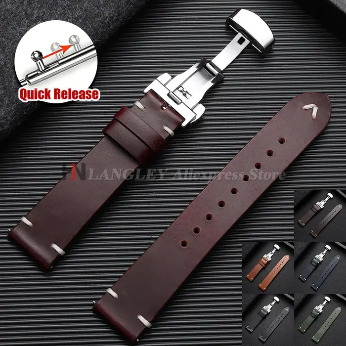 Bracelet en cuir huilé vintage 18mm 20mm 22mm pour montres Seiko et Omega