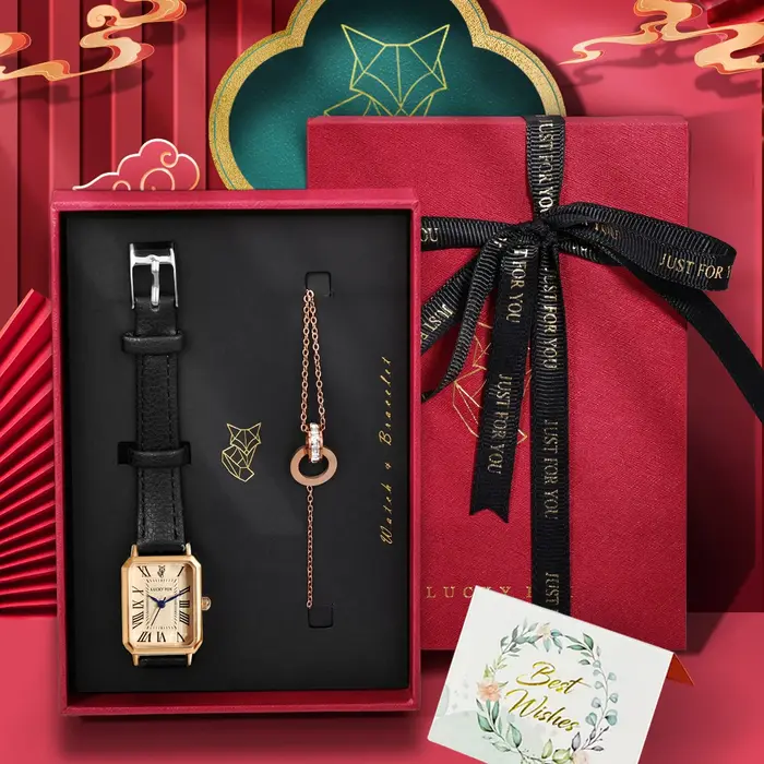 LUCKY FOX 2 pièces coffret cadeau de luxe léger montre Bracelet Simple et à la mode