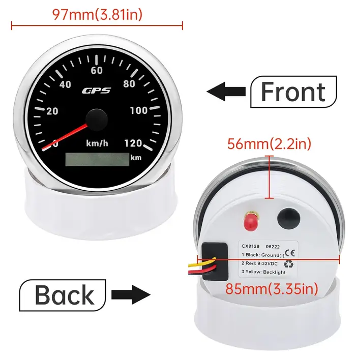 Compteur de vitesse GPS universel 85MM, rétroéclairage LED 7 couleurs, pour moto, bateau, camion, 60 km/h, 200 km/h
