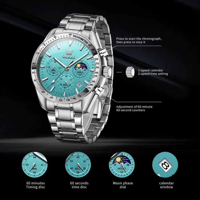 OLEVS 3618 montre pour hommes marque originale étanche lumineux Quartz montre-bracelet pour homme multifonctionnel chronographe avec boîte