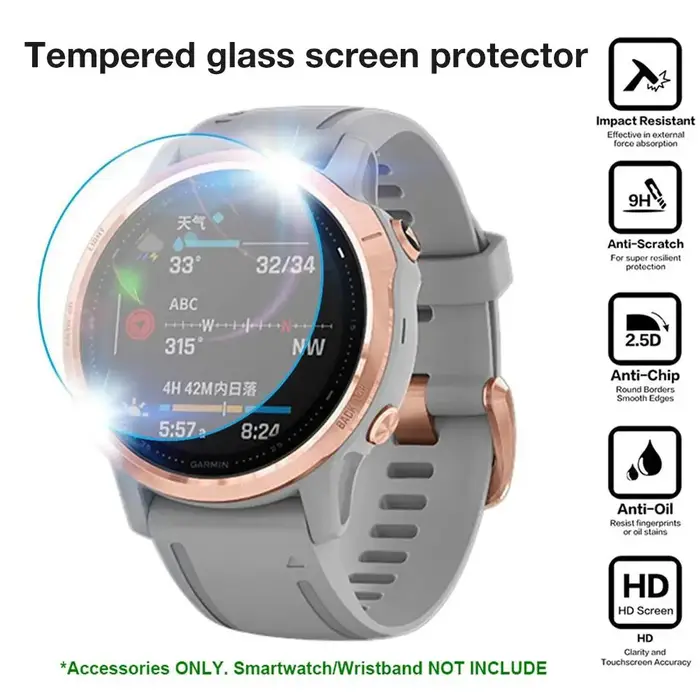 Verre trempé Premium 9H pour Garmin Fenix 7 7S 7X 6 6S 6X Pro 5S 5 Plus