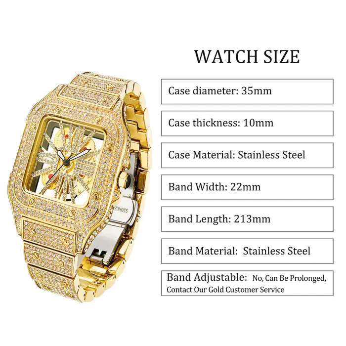 Montres carrées entièrement en diamant pour hommes, montre de luxe à la mode, squelette scintillant, Hip Hop, argent brillant, étanche, offre spéciale