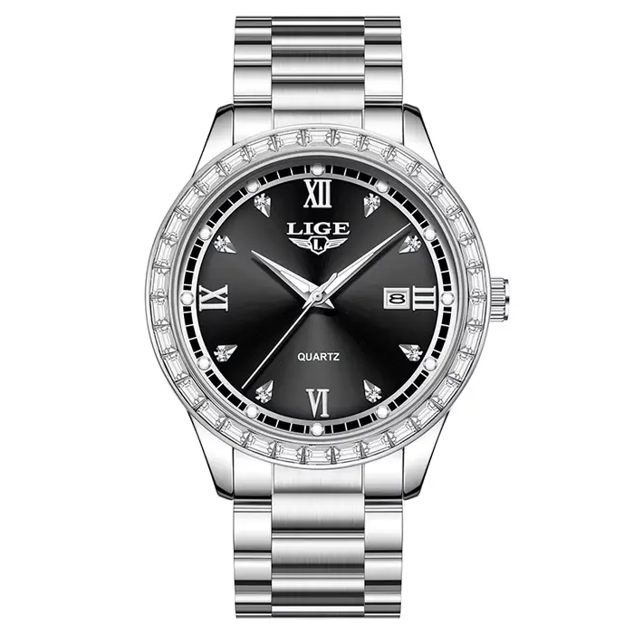 LIGE montre pour femme élégante mode horloge étanche lumineuse en acier inoxydable montre à quartz d