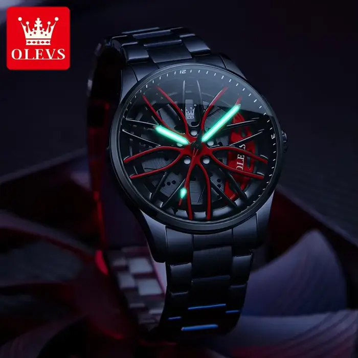 Montres OLEVS pour hommes 360 ° Montre-bracelet à quartz pour homme en acier inoxydable