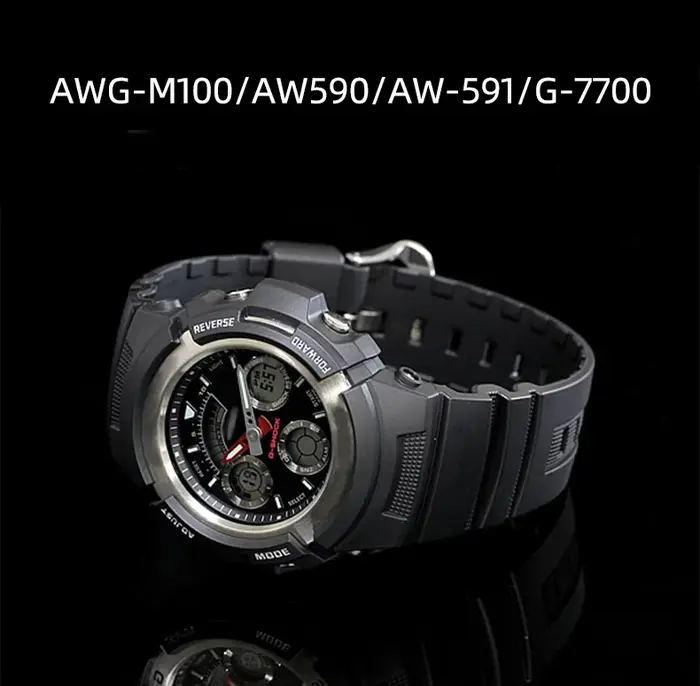 Bracelet de montre noir pour Casio g-shock AW-591/590/5230/282B AWG-M100/101 G-7700/7710