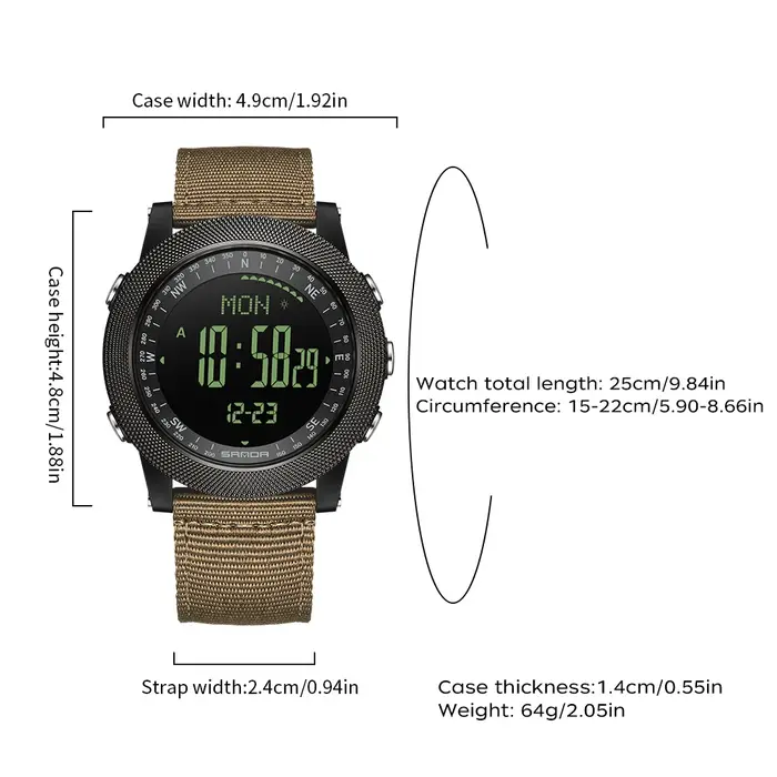 SANDA Montre-bracelet numérique à quartz militaire durable et tendance pour homme