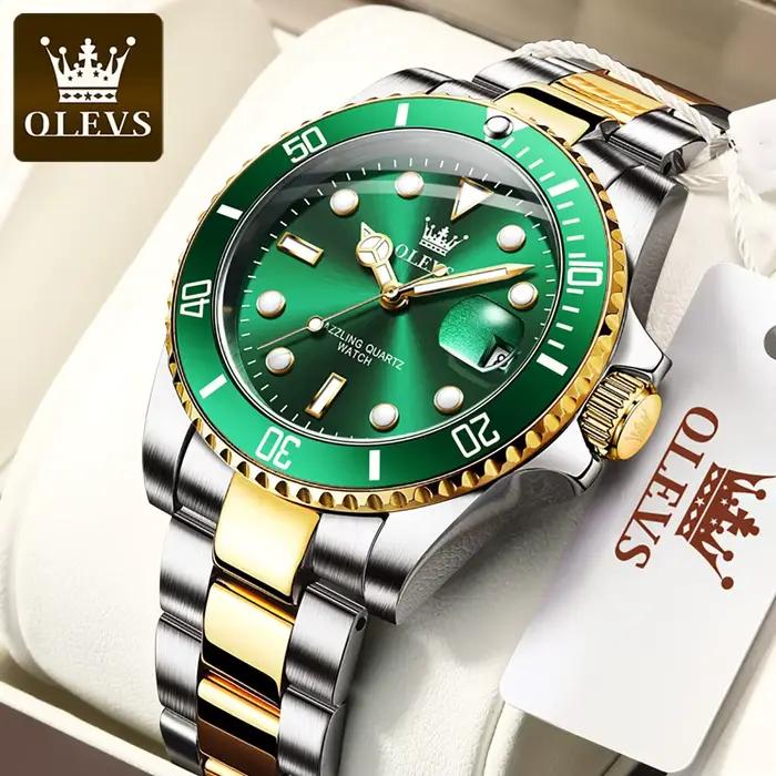 Montre à quartz étanche verte pour homme