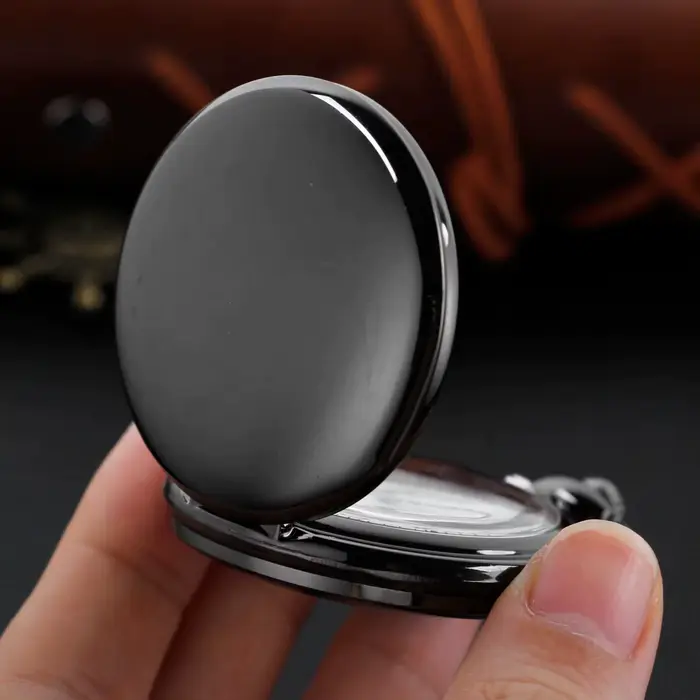 Montre de poche vintage à quartz noir pour hommes | Boîtier en alliage avec finition brillante | Cadran rond