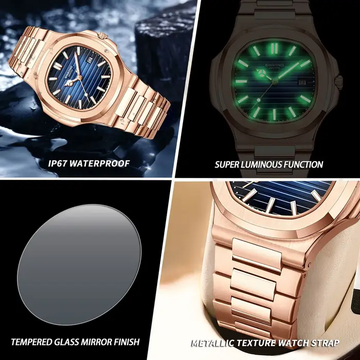 Montres-bracelets en quartz robustes originales BINBOND pour hommes, montres de luxe lumineuses, étanches, avec date automatique, précises, montres décontractées pour hommes, reloj