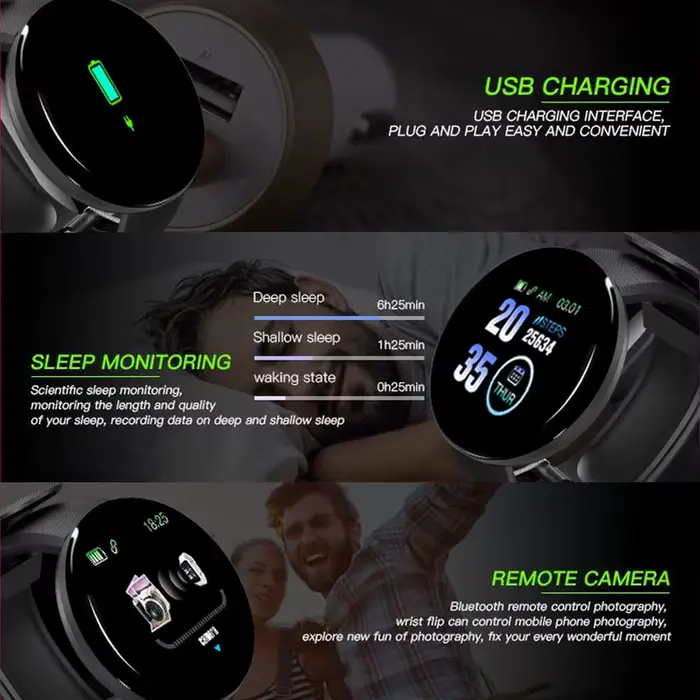 D18 montre intelligente hommes femmes Smartwatch pression artérielle étanche montres numériques sport Fitness Tracker