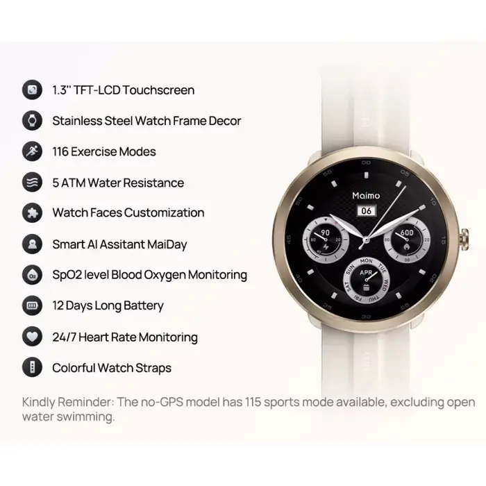 Montre Maimo 1, 3 pouces avec écran tactile TFT-LCD