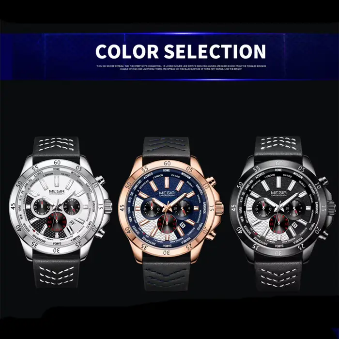 Montres-bracelets à quartz multifonctionnelles à grand cadran MEGIR pour hommes
