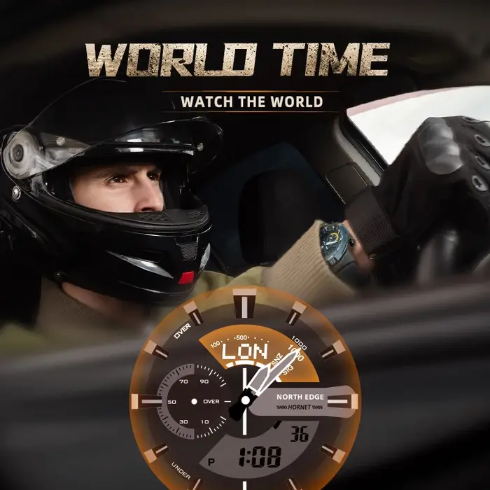 NORTH EDGE – montre connectée pour hommes, horloge mondiale, compte à rebours, chronomètre de vitess