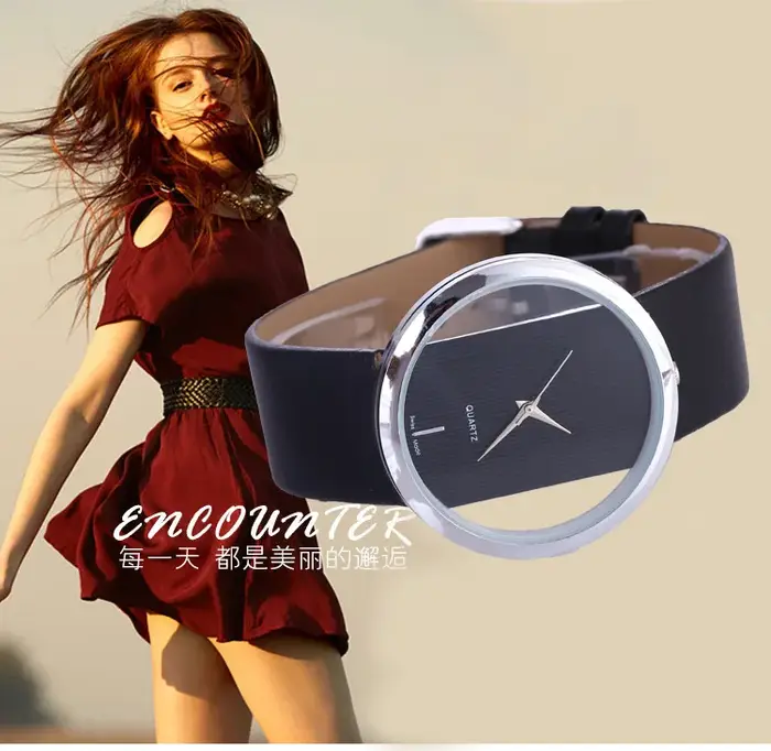 Montre de luxe avec bracelet en cuir Transparent pour femmes