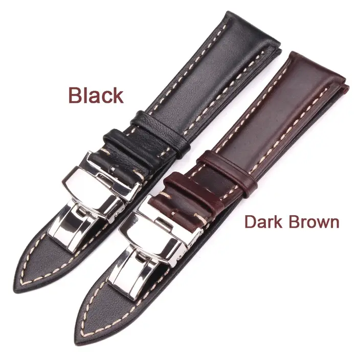 Bracelet de montre lisse Vintage marron foncé noir 18 19 20 21 22 24mm
