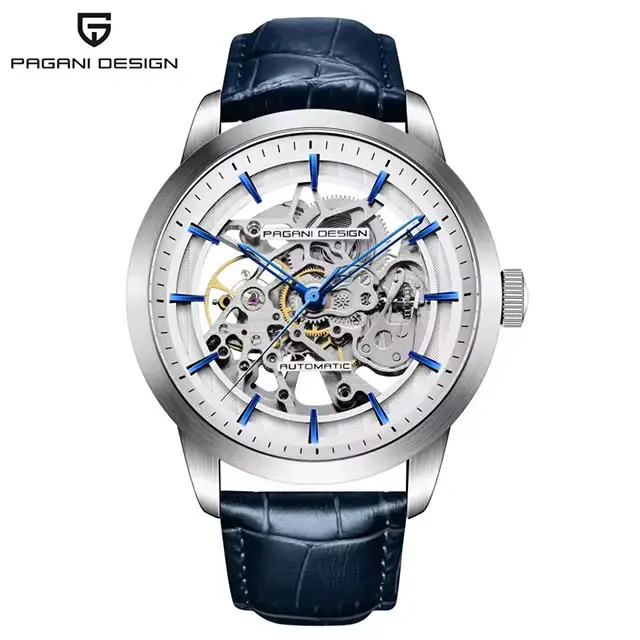 Montre mécanique PAGANI DESIGN pour hommes, montre automatique ajourée, classique, en cuir, étanche 