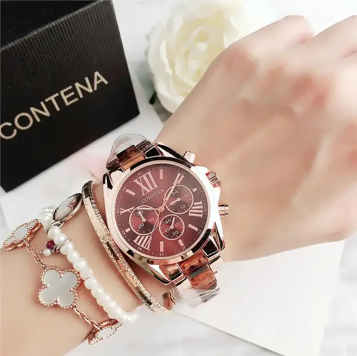CONTENA femmes montres haut de gamme de luxe dames montre-bracelet or Rose Quartz mode montre en acier inoxydable femme horloge Reloj Mujer