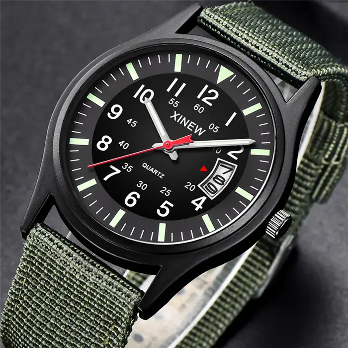 Original XINEW marque montres pour hommes mode bracelet en Nylon militaire sport Date montre à Quartz Erkek Barato Saat Relogio Masculino