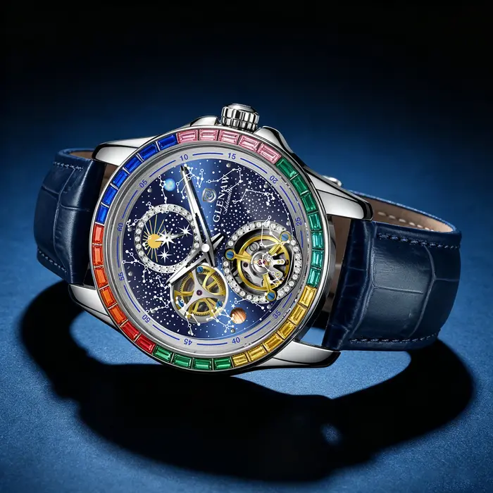 GLENAW 2025 Nouvelle Montre Mécanique Homme Design Cercle Arc-en-ciel Cadran Constellation Lumineux Étanche