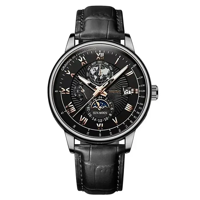 2025 montre pour hommes chronographe Phase de lune motif lumineux haut de gamme Sport homme montre-bracelet en cuir