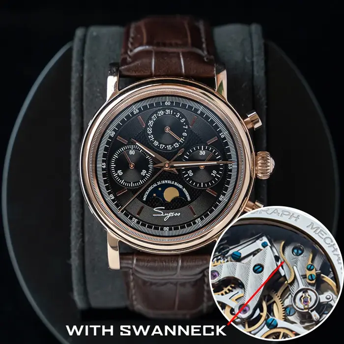 Sugess – montre-bracelet pour hommes, ST1908, mouvement à col de cygne, chronographe mécanique, véritable calendrier de phase de lune, cuir Vintage, nouveau 2023