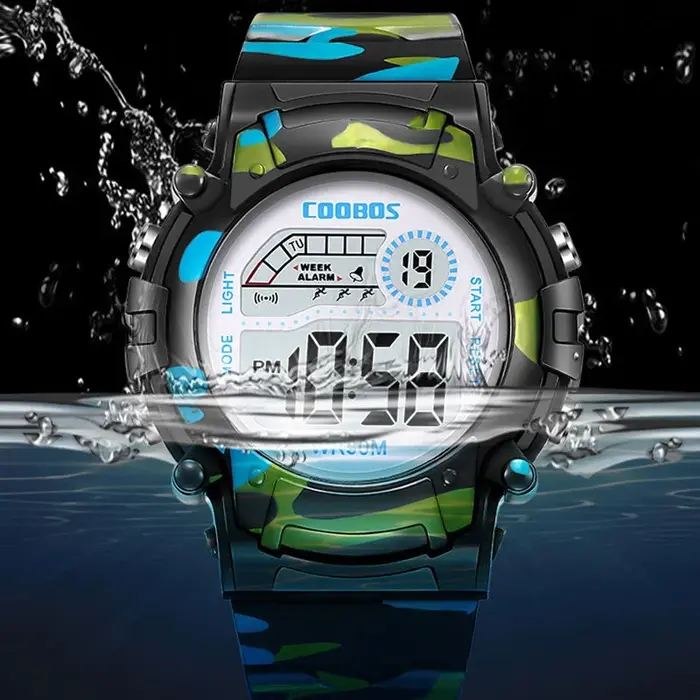 COOBOS enfants montre bleu marine Camouflage enfants montre Sport LED montre numérique étanche montres lumineuses pour étudiant garçons filles