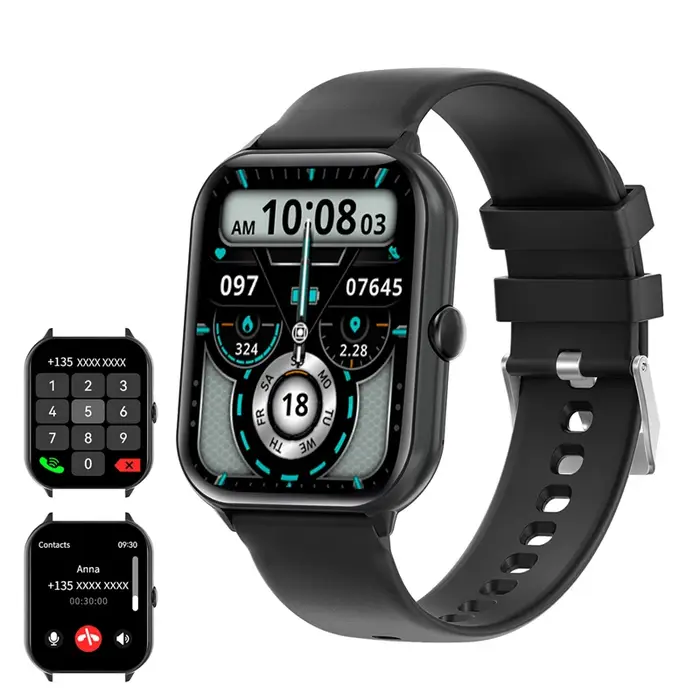 Montre connectée pour hommes et femmes, appels Bluetooth, moniteur de fréquence cardiaque 24h/24, mo