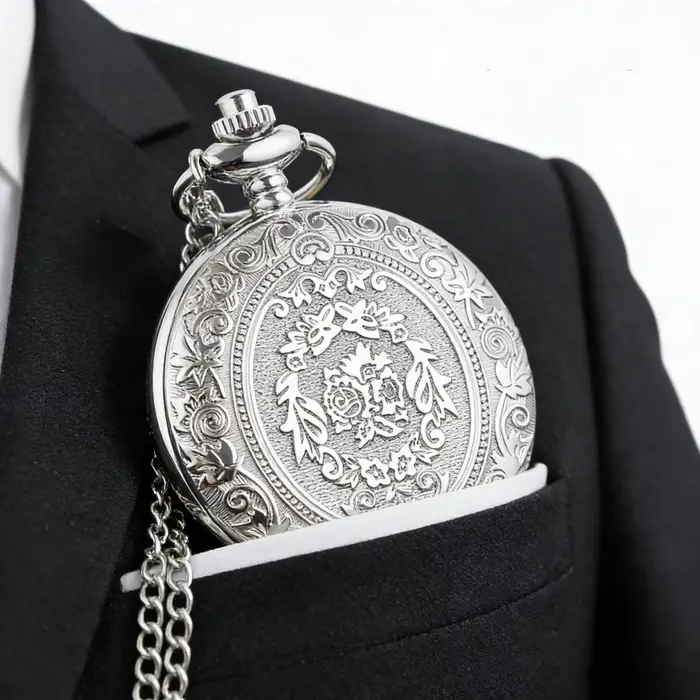Montre de poche de luxe en argent à quartz