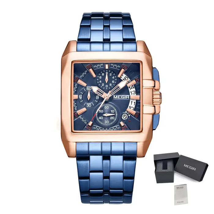 MEGIR Original luxe hommes montre en acier inoxydable