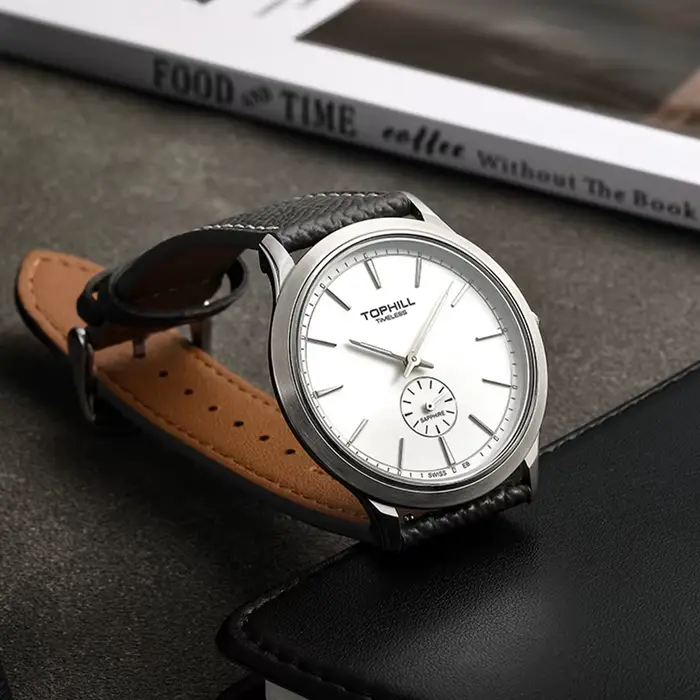 TOPHILL – montre pilote Vintage pour hommes, mouvement à Quartz, montre-bracelet ultra-fine, petit cadran secondaire en émail, verre saphir, étanche à 30m