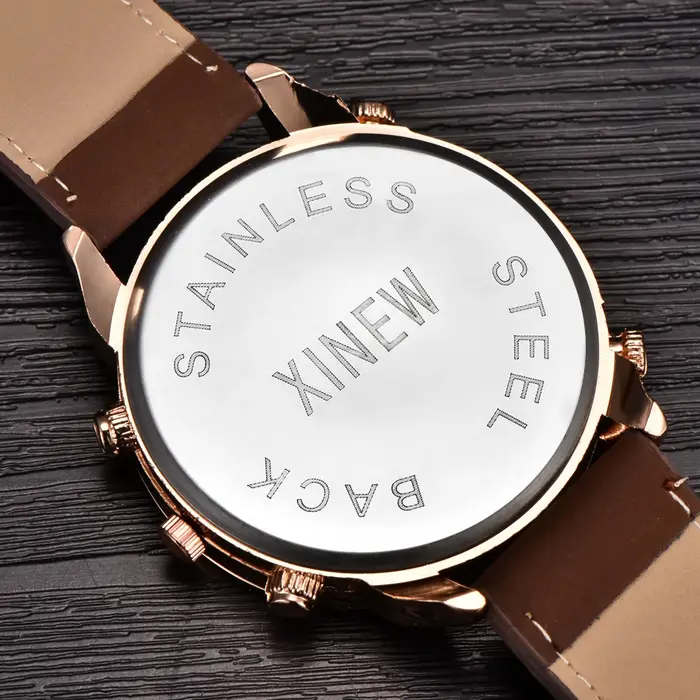 Original XINEW marque hommes montres noir garçons mode bracelet en cuir cadeaux Montre à Quartz Relogio Masculino