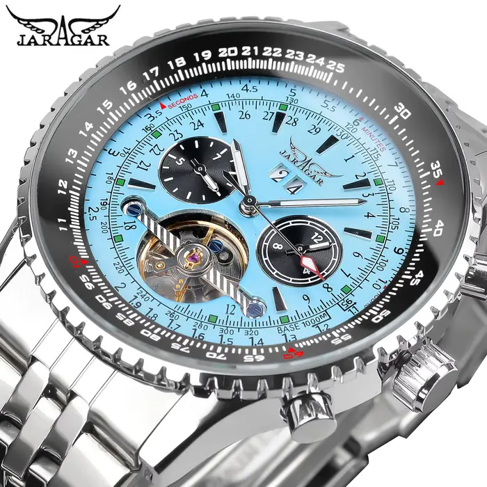 JARAGAR 034 montre à grand cadran pour hommes pilote militaire Date mois affaires multifonction automatique mécanique Tourbillon montre-bracelet