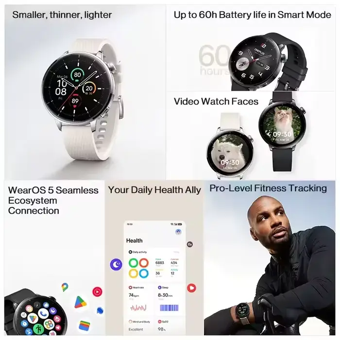 Version mondiale OnePlus Watch 3 Montre connectée 43 mm Écran AMOLED 1,32 pouces Autonomie jusqu'à 6