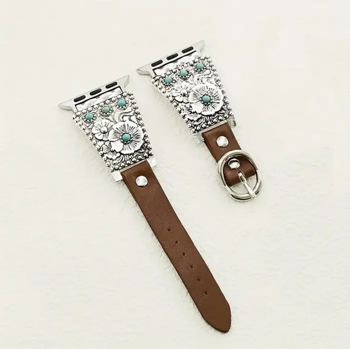 Bracelet en cuir et métal turquoise de qualité supérieure pour Apple Watch, pour femmes, compatible 