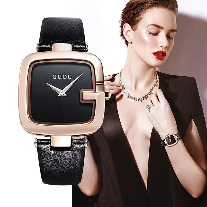 Guou – montres Zegarek Damski pour femmes, Bracelet en cuir, horloge Saati, marque de luxe, nouvelle collection 2020