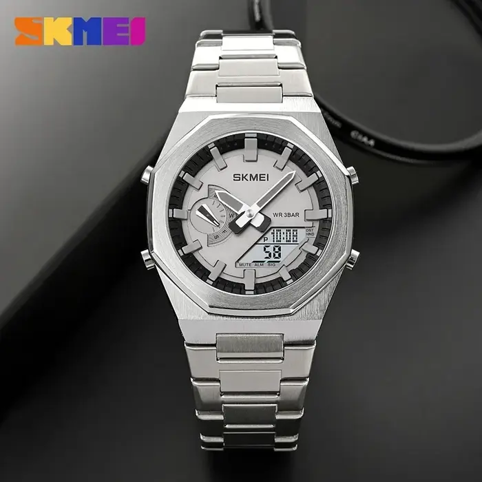 SKMEI 1816 montre à Quartz de luxe hommes numérique LED double affichage de l'heure étanche montres de sport