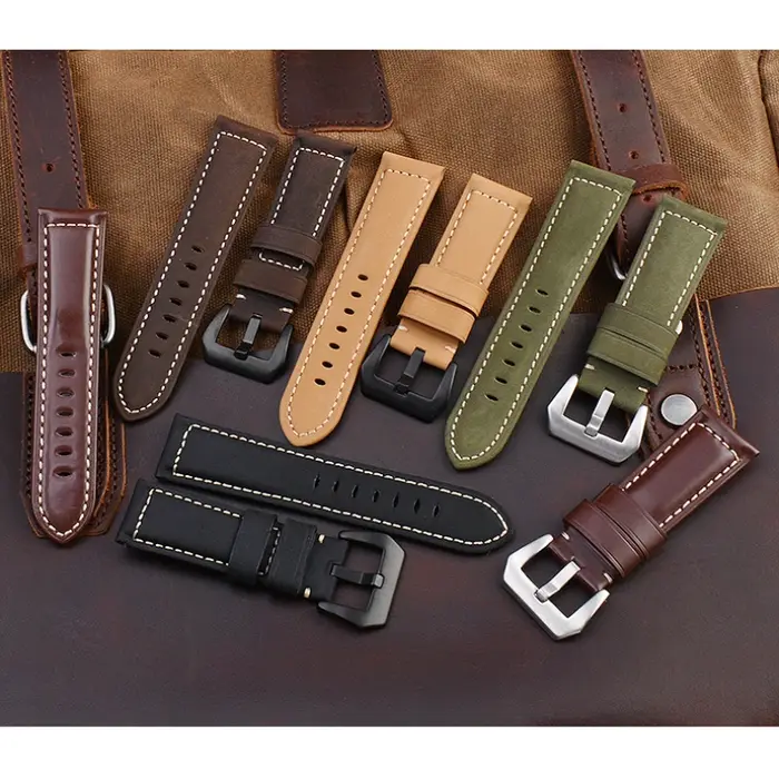 Bracelet de montre en cuir véritable pour homme