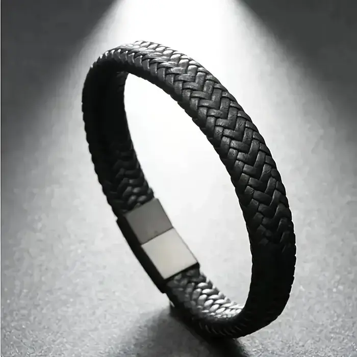 Bracelet magnétique en cuir PU noir pour hommes