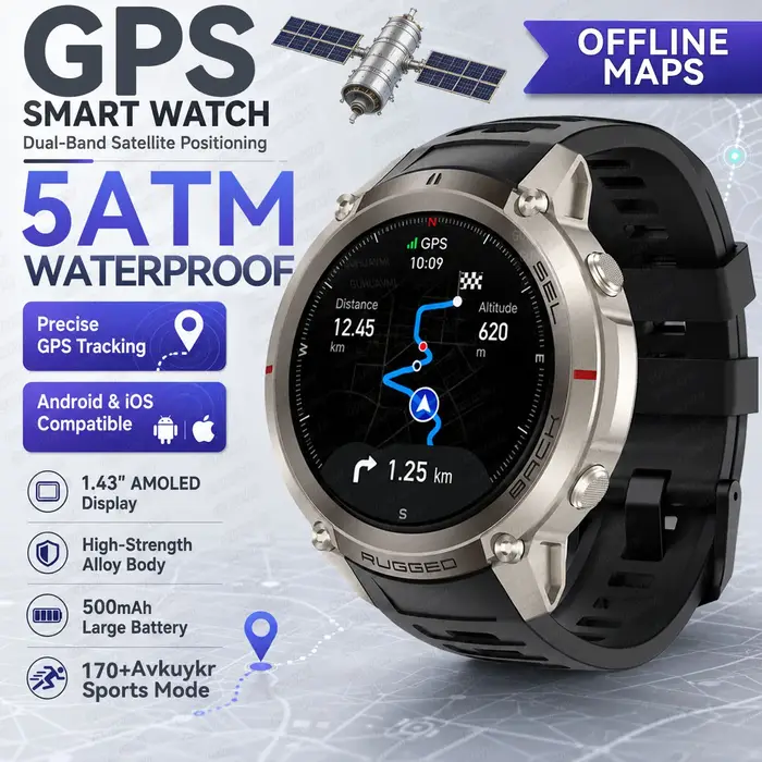 Nouvelle Montre Connectée GPS Robuste 2026 avec Écran Tactile AMOLED HD 1