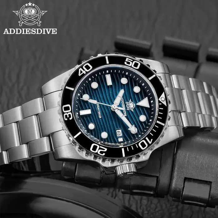 ADDIESDIVE 41mm AD2537 montre pour hommes 20Bar étanche 3D Texture du désert BGW9 Date lumineuse 316L montres à Quartz en acier inoxydable