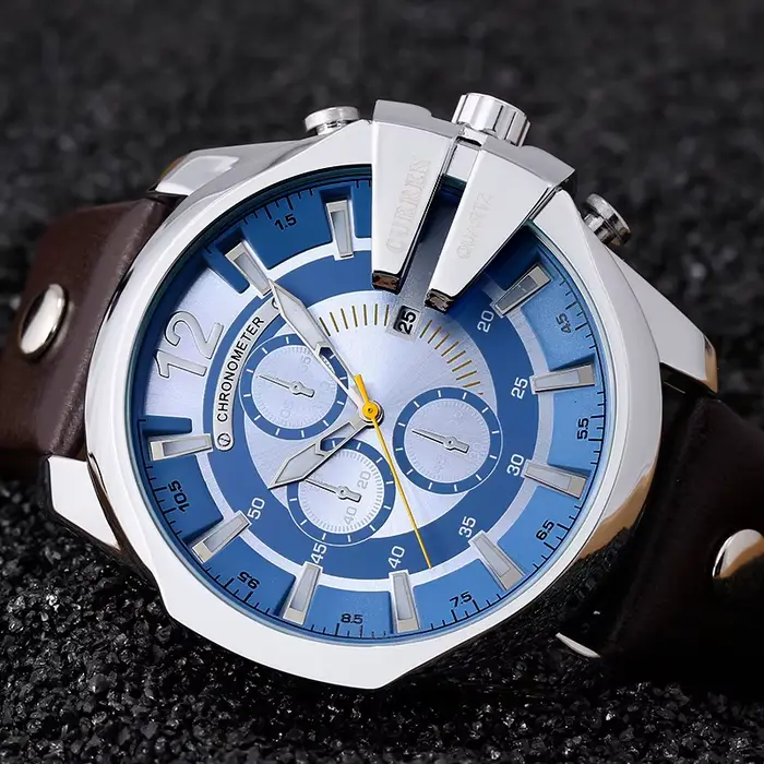 Montres pour hommes Top marque de luxe en cuir doré montre à Quartz hommes Curren décontracté homme